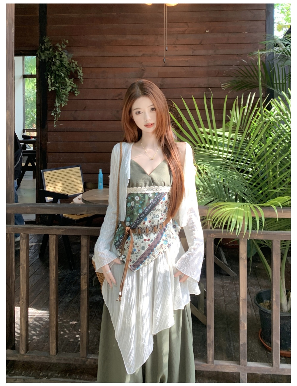 Sling summer large yard cardigan vacation travel skirt 3pcs set