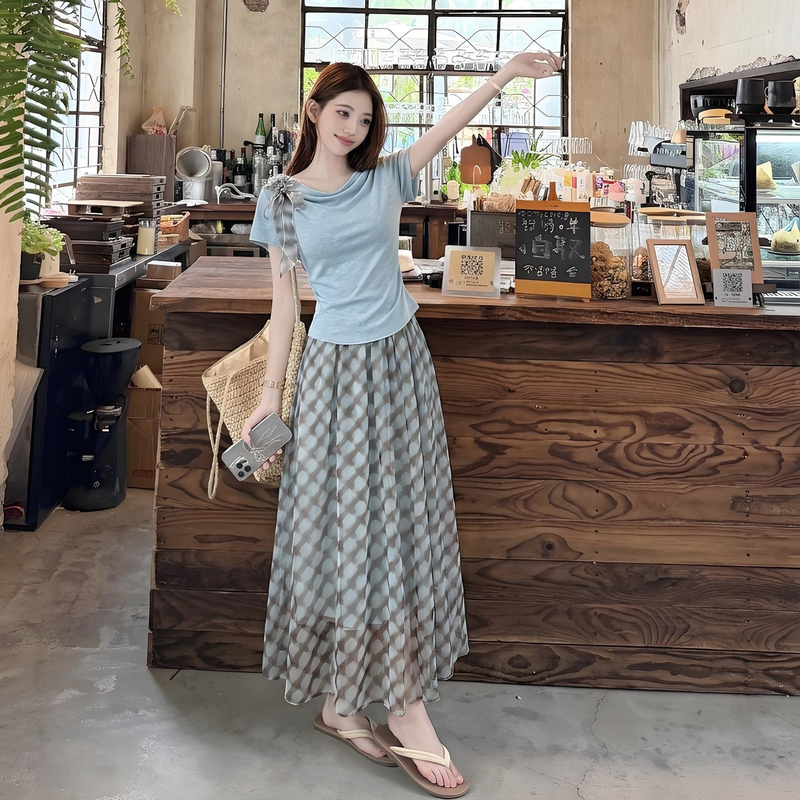 Gauze skirt Korean style long skirt 2pcs set for women