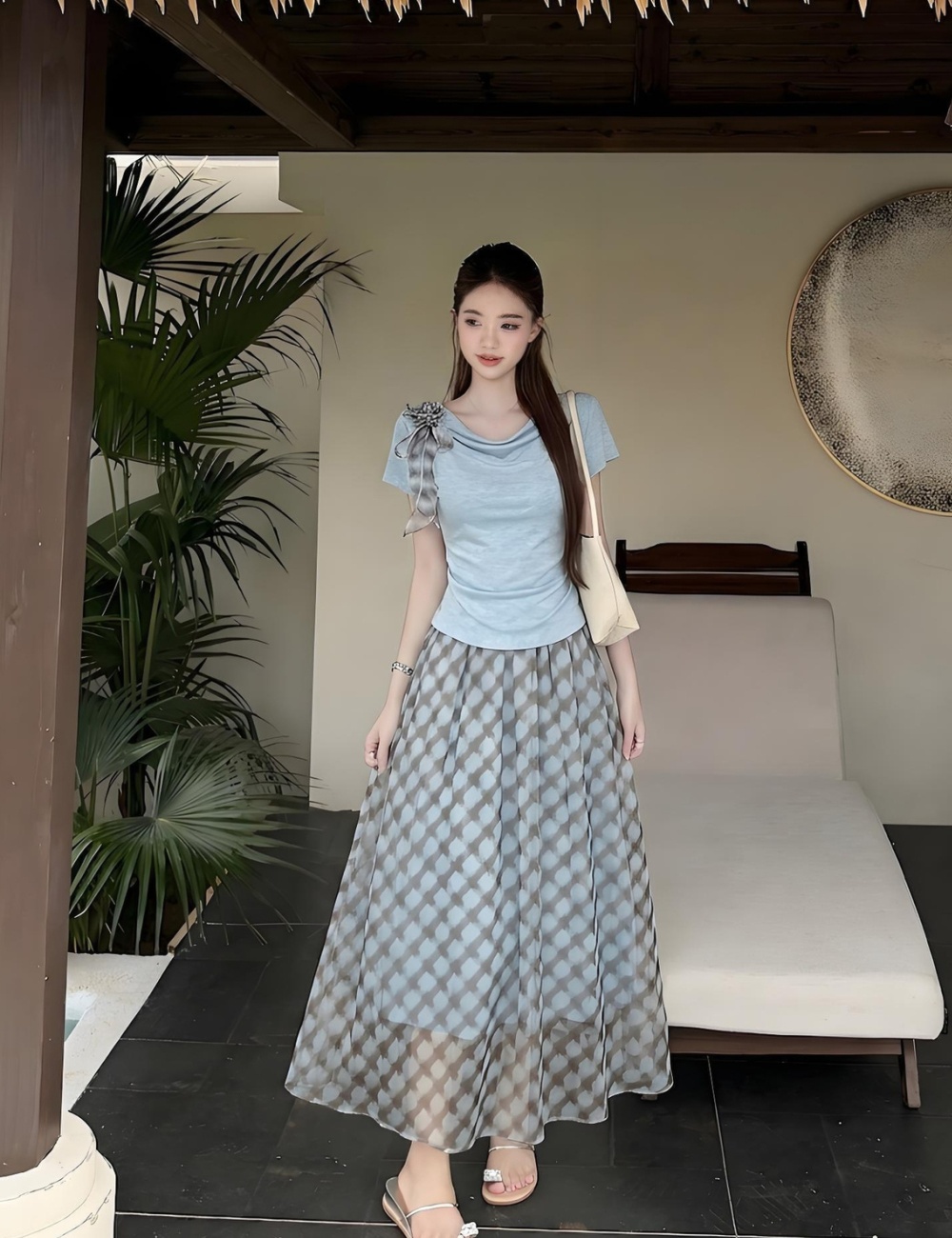Gauze skirt Korean style long skirt 2pcs set for women