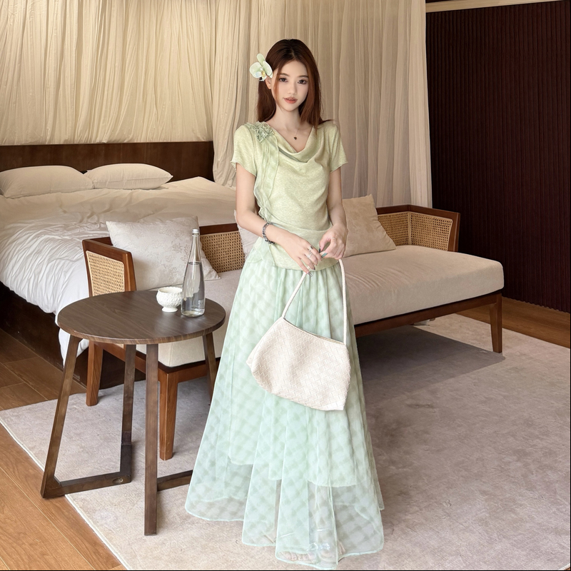 Gauze skirt Korean style long skirt 2pcs set for women