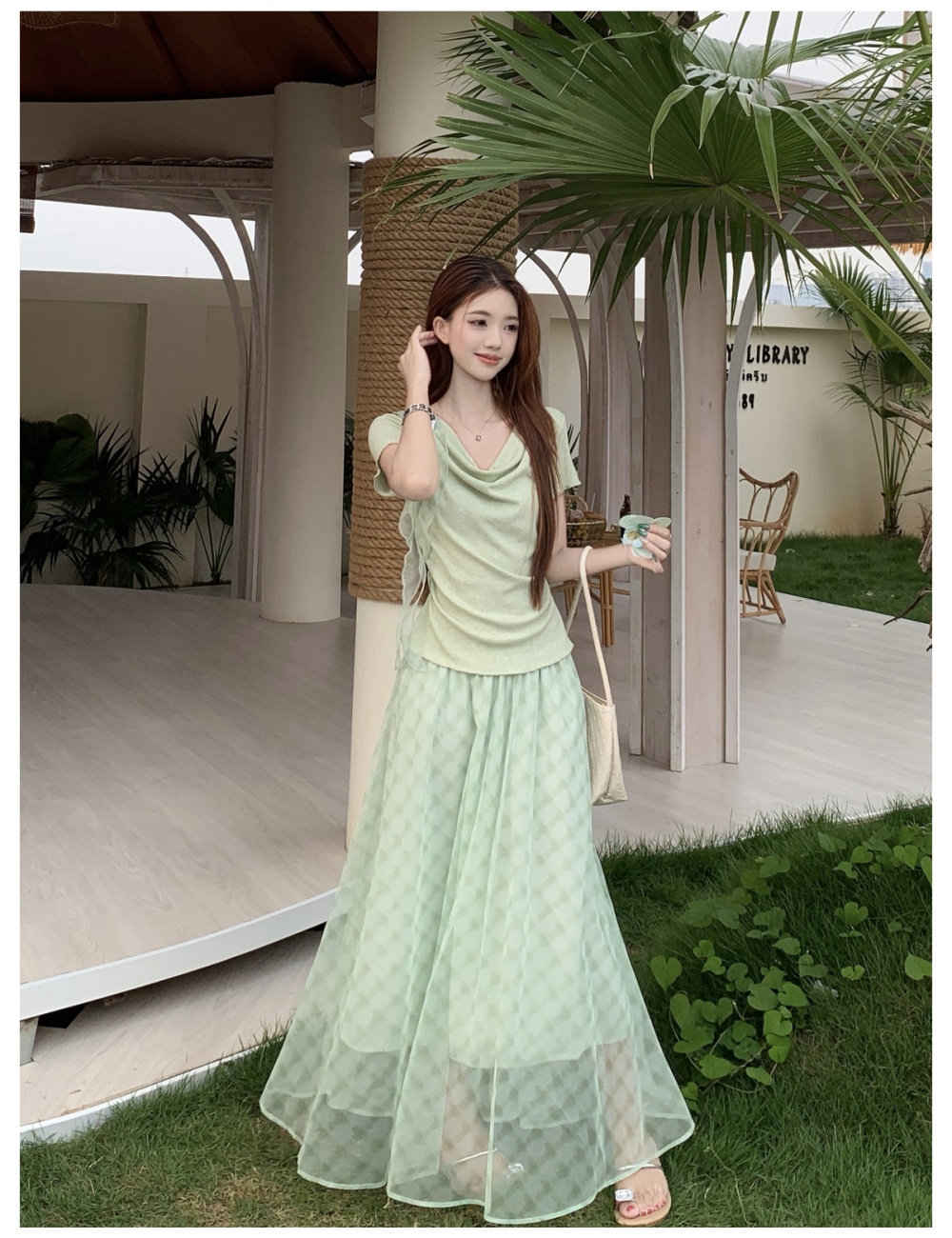 Gauze skirt Korean style long skirt 2pcs set for women