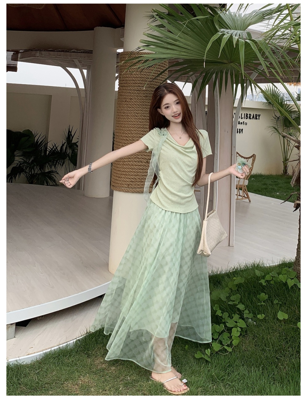 Gauze skirt Korean style long skirt 2pcs set for women