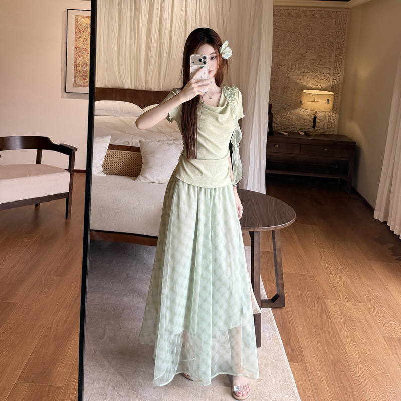 Gauze skirt Korean style long skirt 2pcs set for women