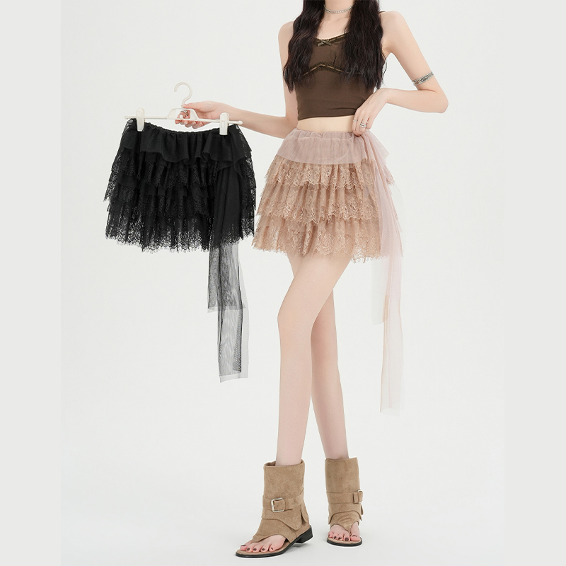 All-match lace streamer splice light cake thin summer skirt