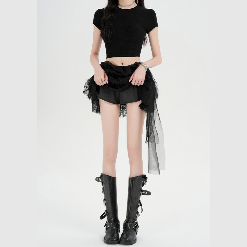 All-match lace streamer splice light cake thin summer skirt