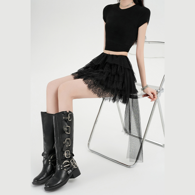 All-match lace streamer splice light cake thin summer skirt
