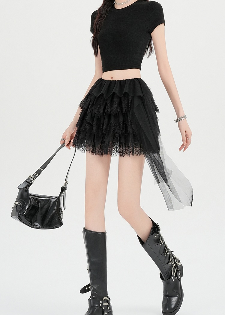 All-match lace streamer splice light cake thin summer skirt