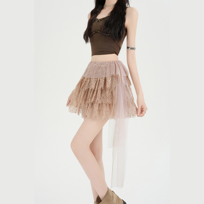 All-match lace streamer splice light cake thin summer skirt