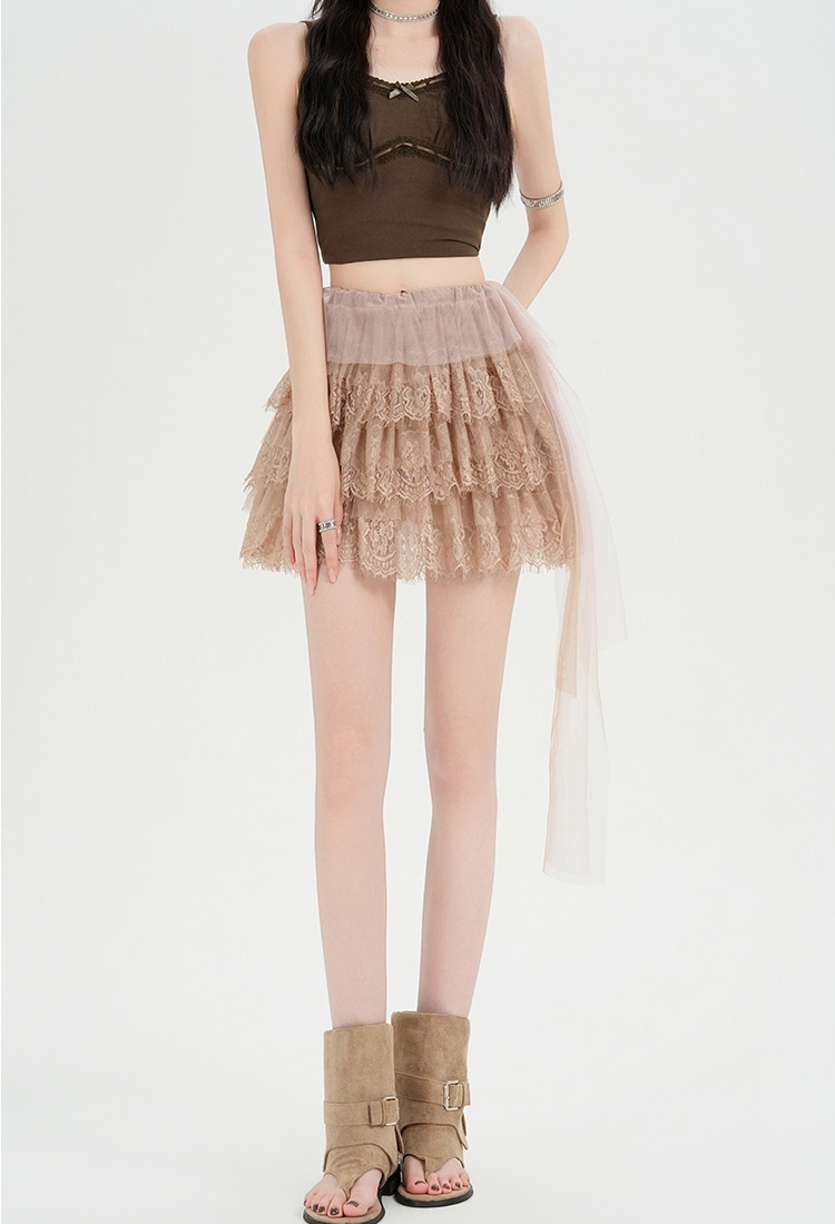 All-match lace streamer splice light cake thin summer skirt
