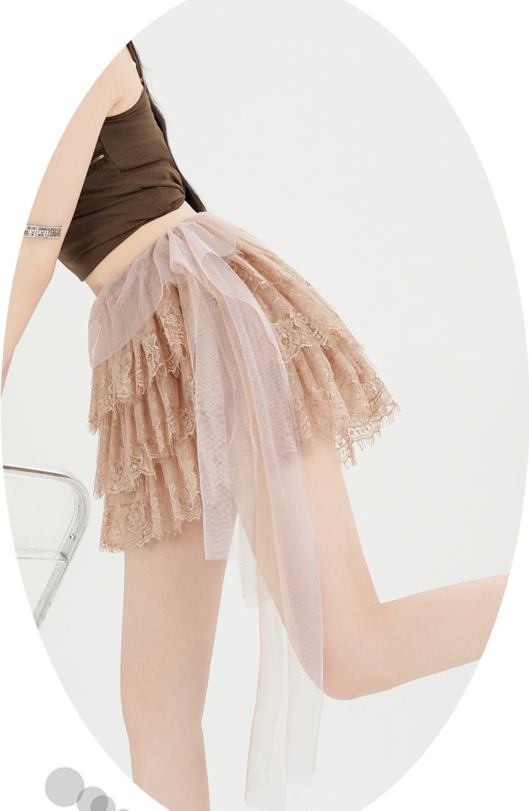 All-match lace streamer splice light cake thin summer skirt