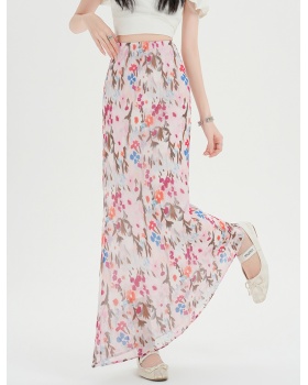 High waist A-line tender mermaid floral long summer skirt