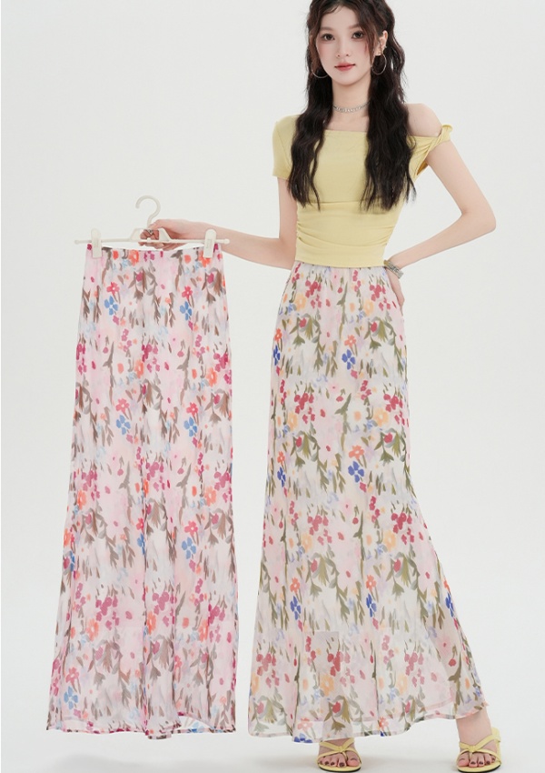 High waist A-line tender mermaid floral long summer skirt