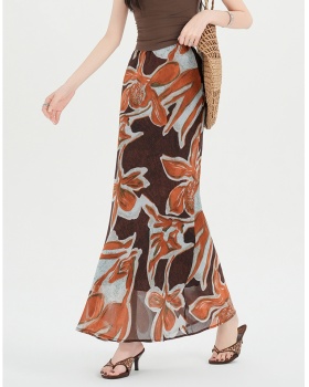 Temperament elegant floral long skirt retro mermaid skirt