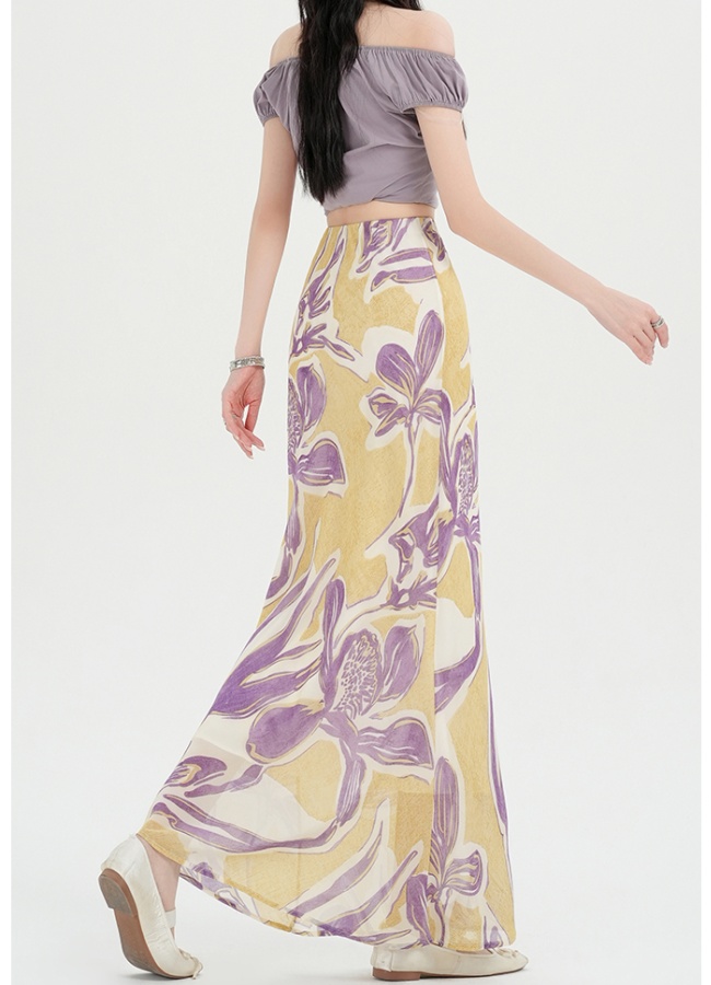 Temperament elegant floral long skirt retro mermaid skirt