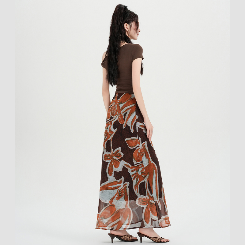 Temperament elegant floral long skirt retro mermaid skirt