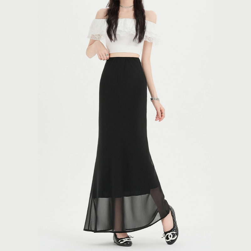 Black high waist summer package hip skirt for women