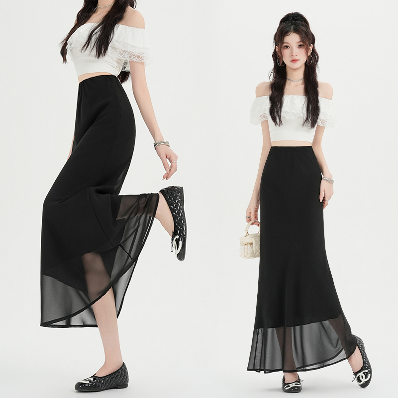 Black high waist summer package hip skirt for women