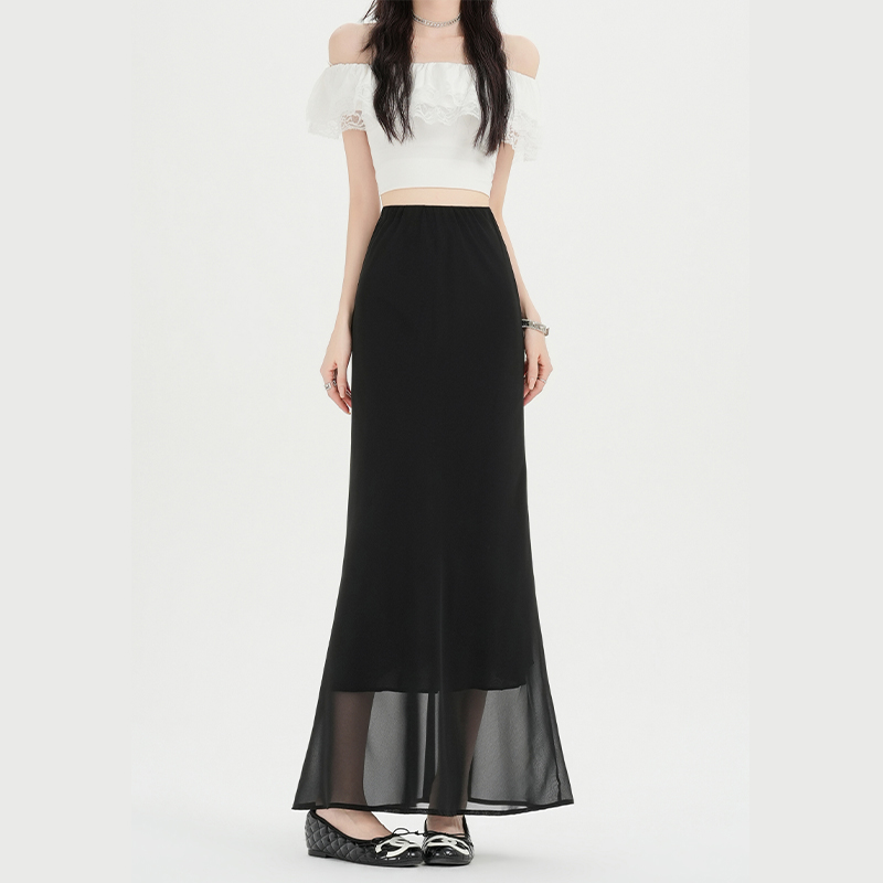 Black high waist summer package hip skirt for women