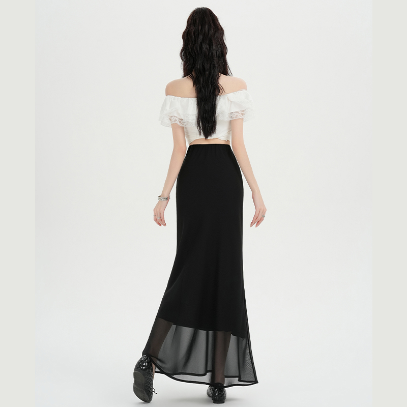 Black high waist summer package hip skirt for women