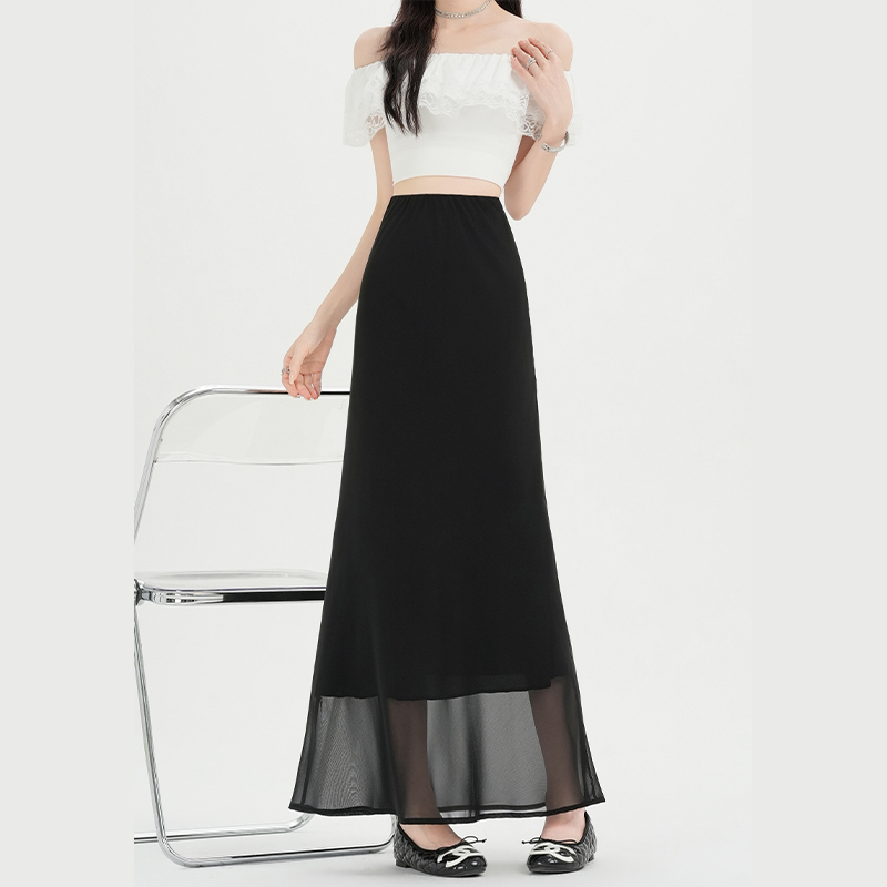 Black high waist summer package hip skirt for women