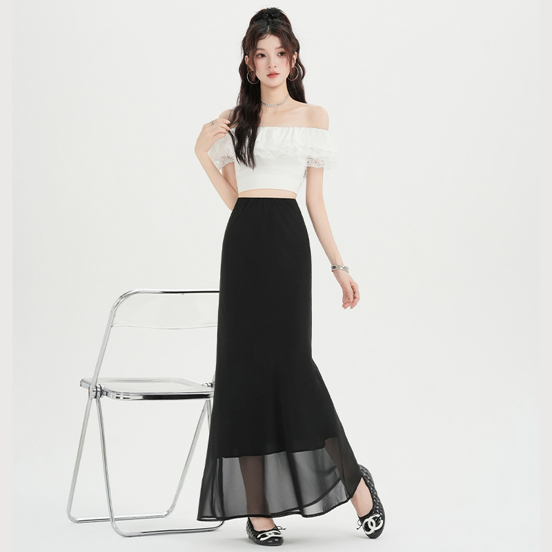 Black high waist summer package hip skirt for women