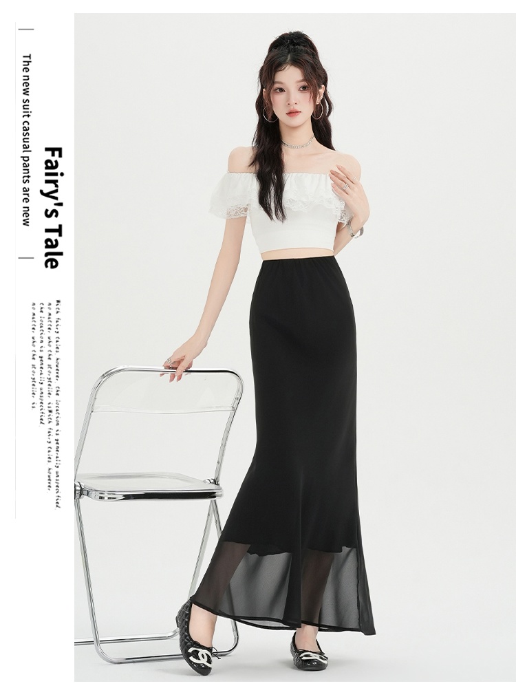 Black high waist summer package hip skirt for women