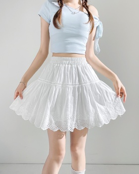 Summer hollow lace white retro high waist skirt