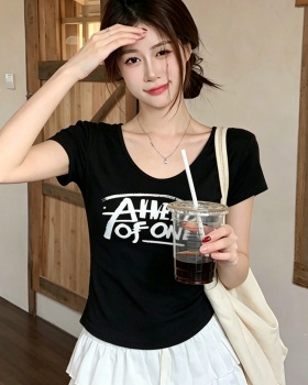 Slim V-neck cozy tops short sleeve summer T-shirt