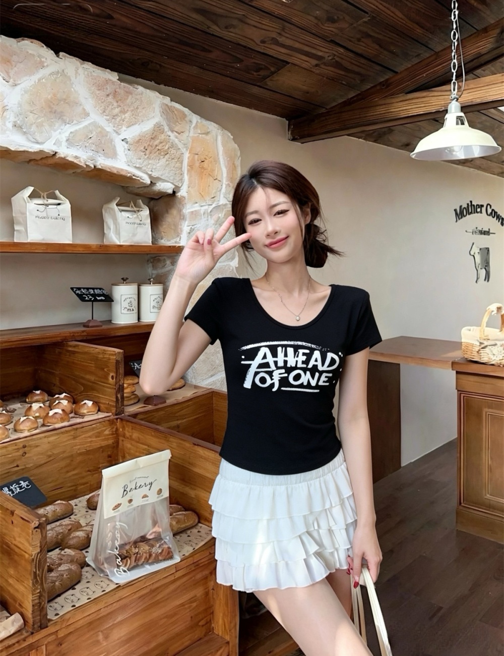 Slim V-neck cozy tops short sleeve summer T-shirt