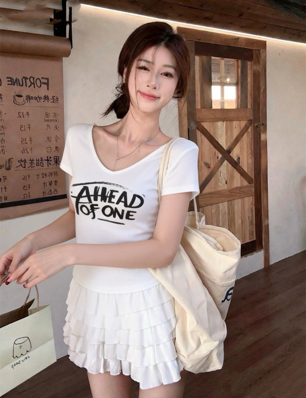 Slim V-neck cozy tops short sleeve summer T-shirt