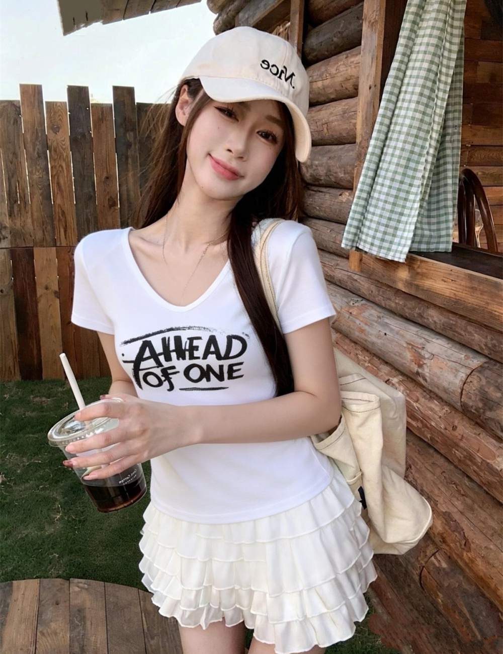 Slim V-neck cozy tops short sleeve summer T-shirt