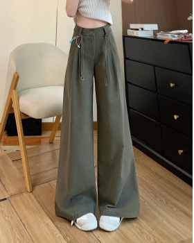 Olive-green jeans high waist long pants for women