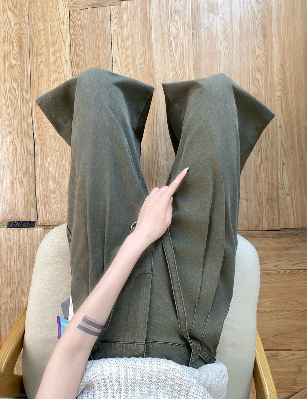 Olive-green jeans high waist long pants for women
