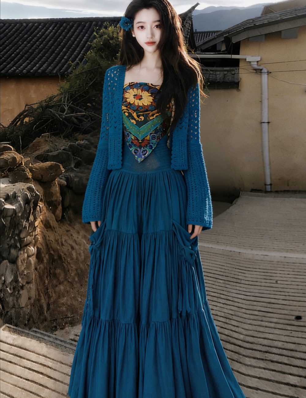 Wrapped chest skirt long skirt 3pcs set for women