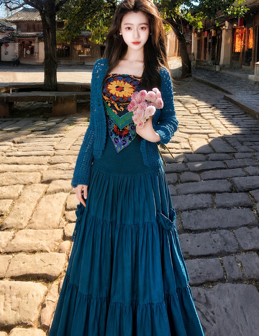 Wrapped chest skirt long skirt 3pcs set for women