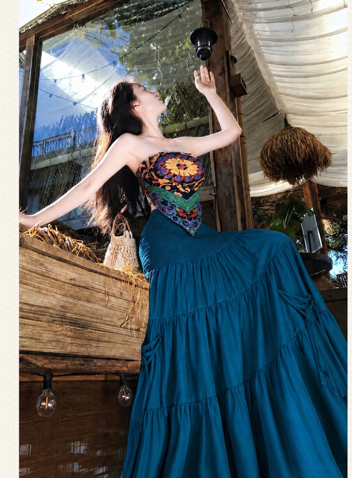 Wrapped chest skirt long skirt 3pcs set for women