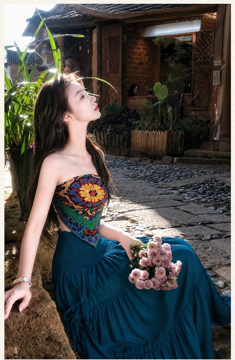 Wrapped chest skirt long skirt 3pcs set for women