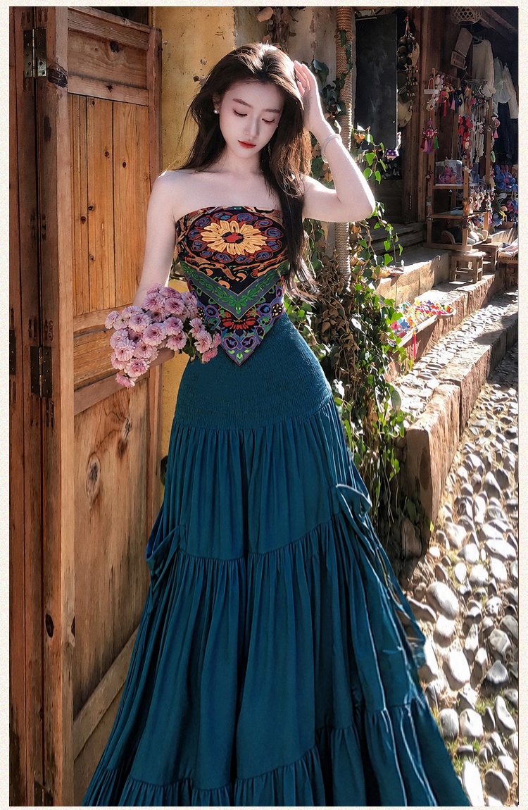 Wrapped chest skirt long skirt 3pcs set for women