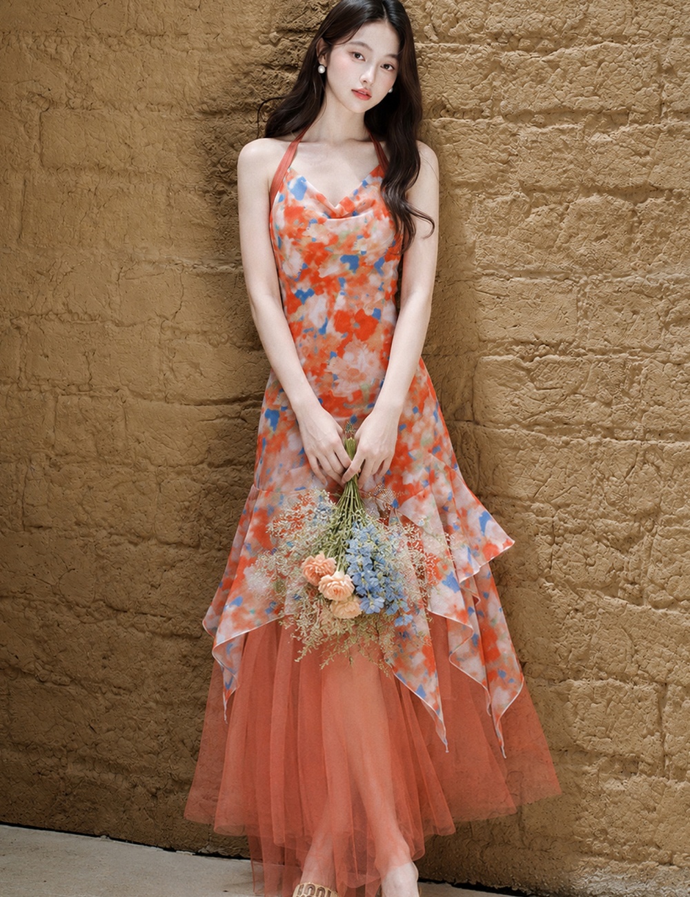 Vacation irregular dress red lady long dress