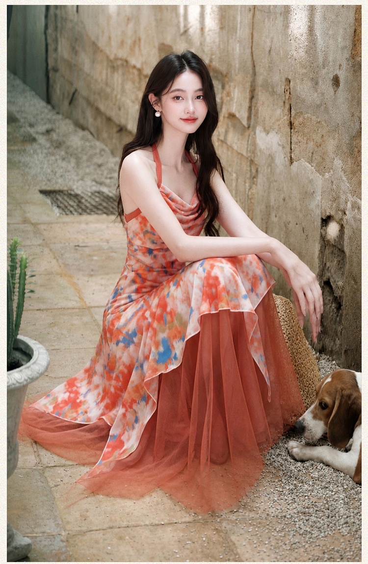 Vacation irregular dress red lady long dress