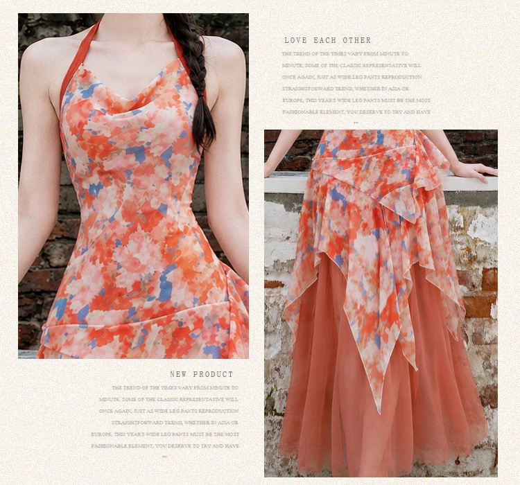 Vacation irregular dress red lady long dress