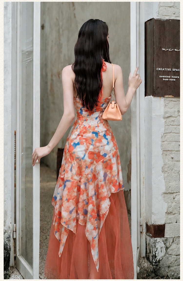 Red long dress seaside dress 2pcs set for women