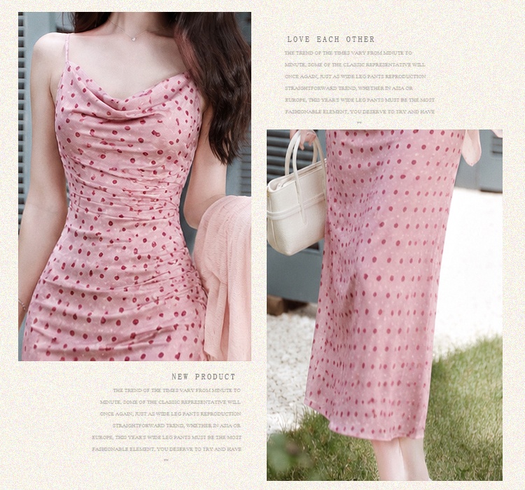 Package hip vacation pink strap dress pinched waist slim coat