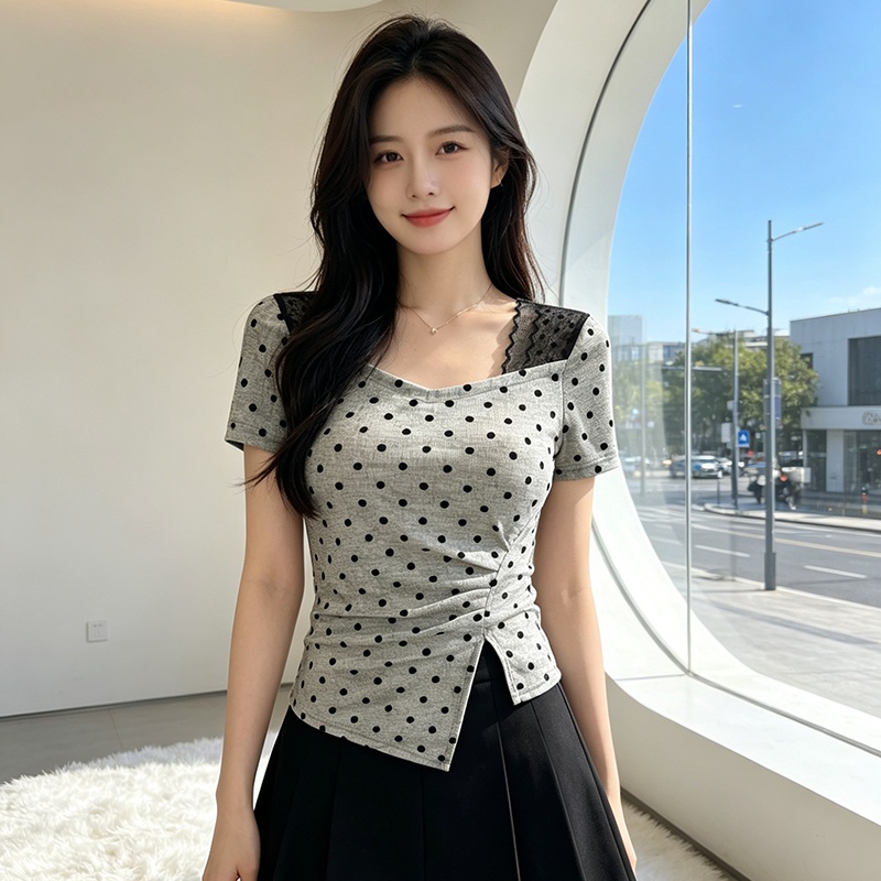 France style short sleeve small shirt irregular T-shirt