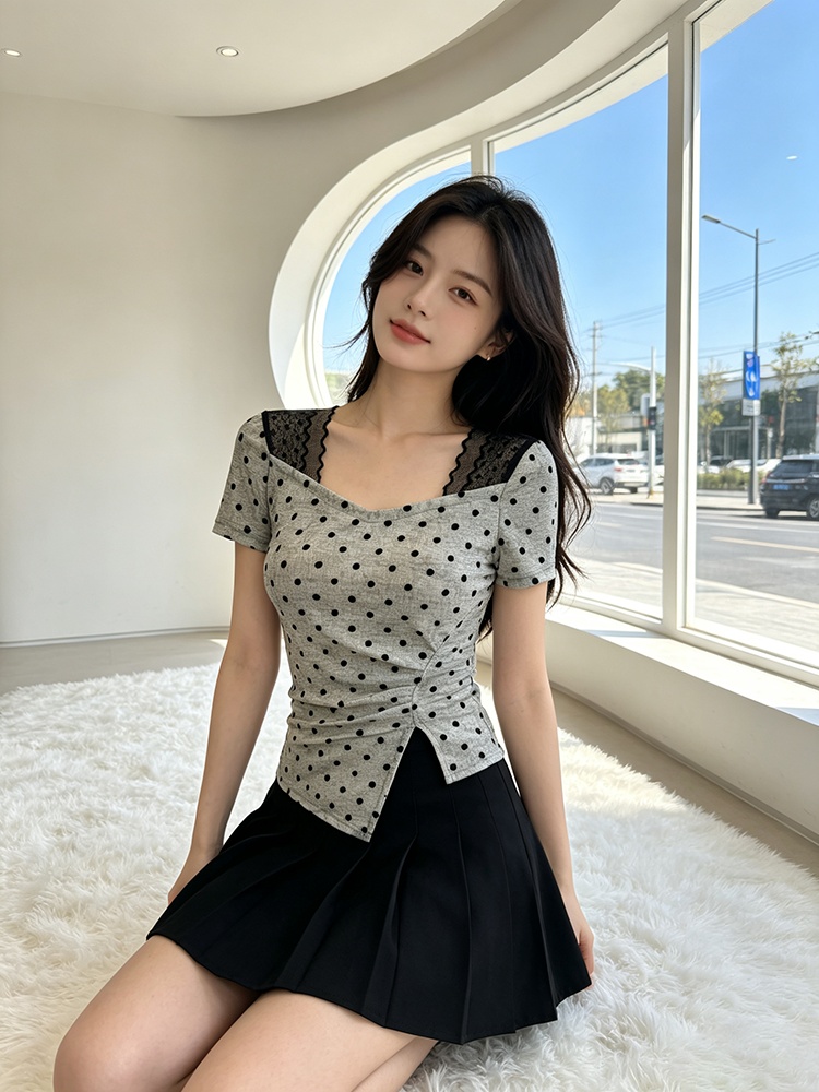 France style short sleeve small shirt irregular T-shirt