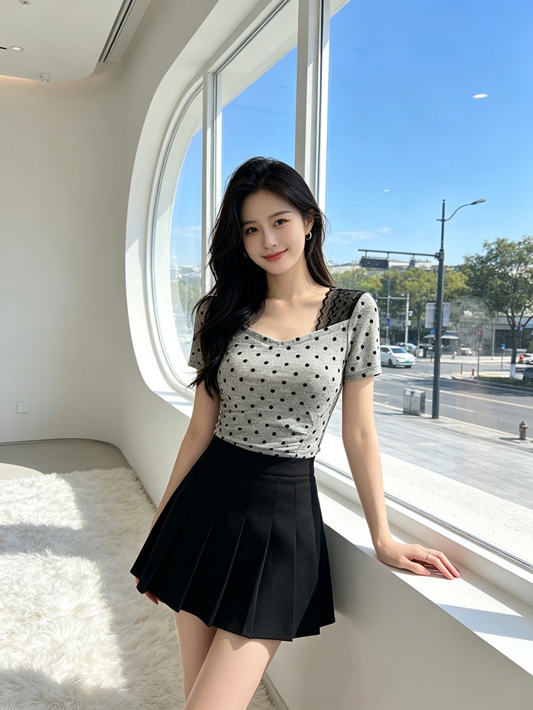 France style short sleeve small shirt irregular T-shirt