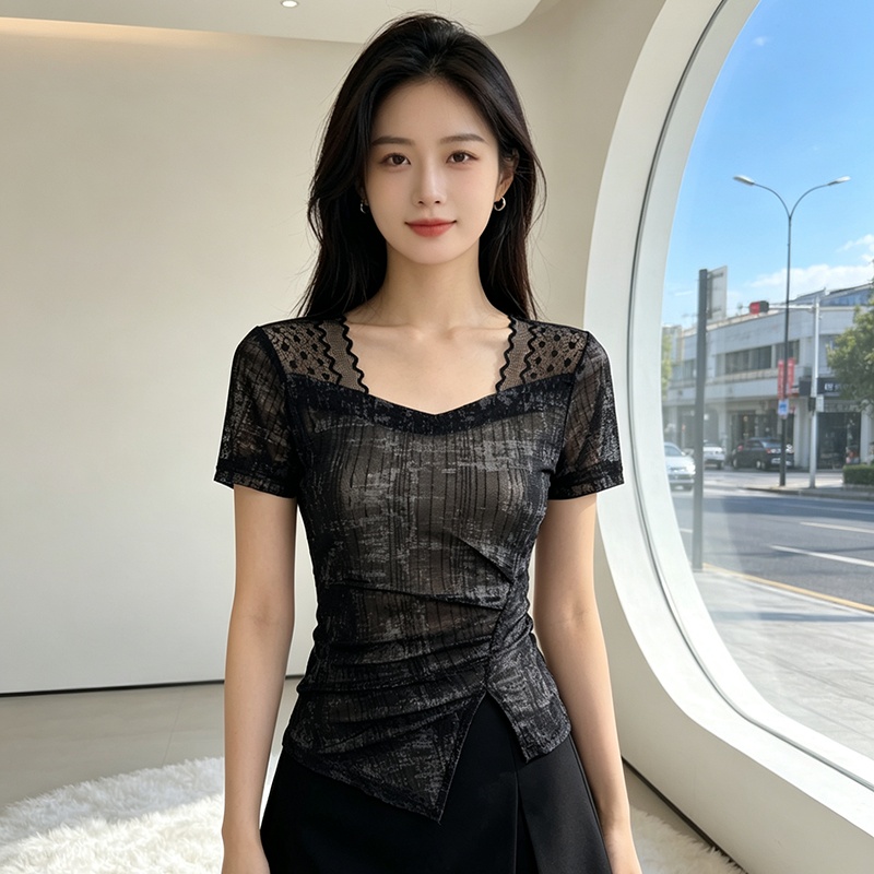 France style short sleeve small shirt irregular T-shirt