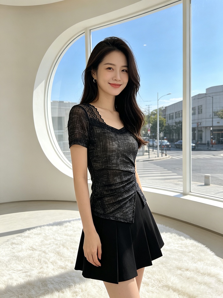 France style short sleeve small shirt irregular T-shirt