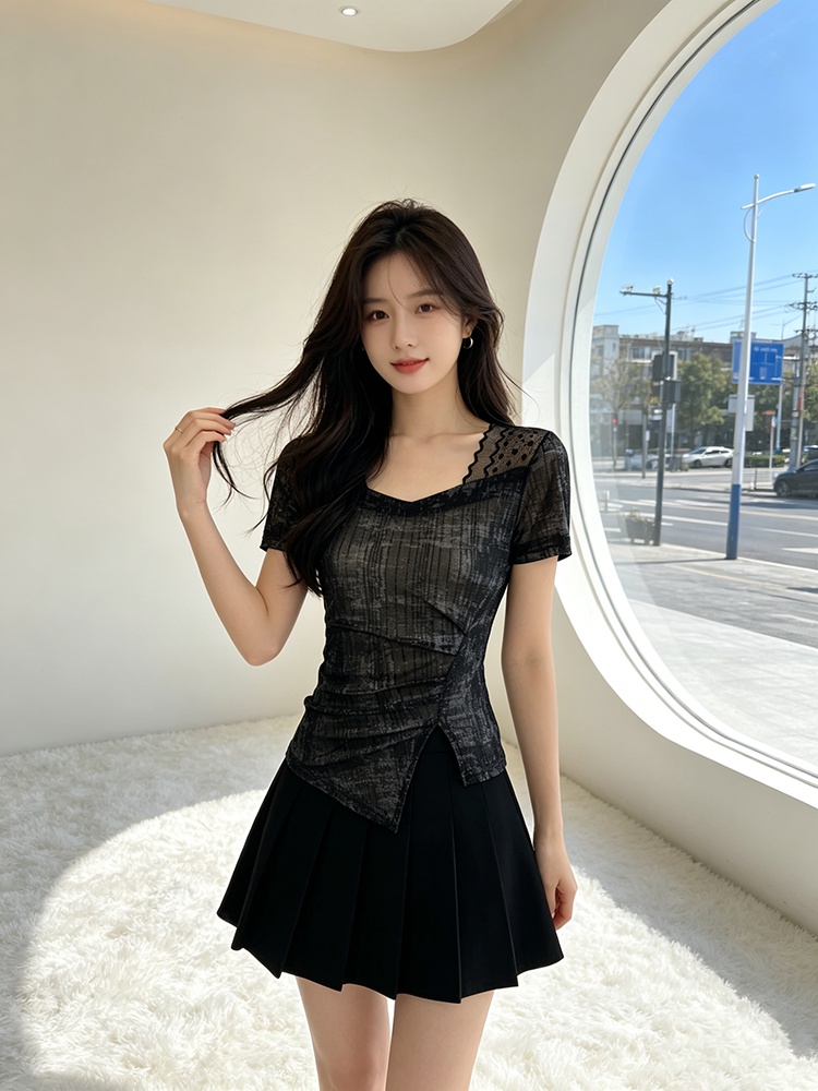 France style short sleeve small shirt irregular T-shirt