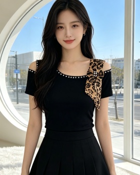 Slim strapless bow T-shirt fashion rhinestone tops